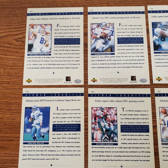 Trading Cards - 1996 Upper Deck Troy Aikman 7" x 5" Chronicle Cards Set of 10 - Picture 8 of 11